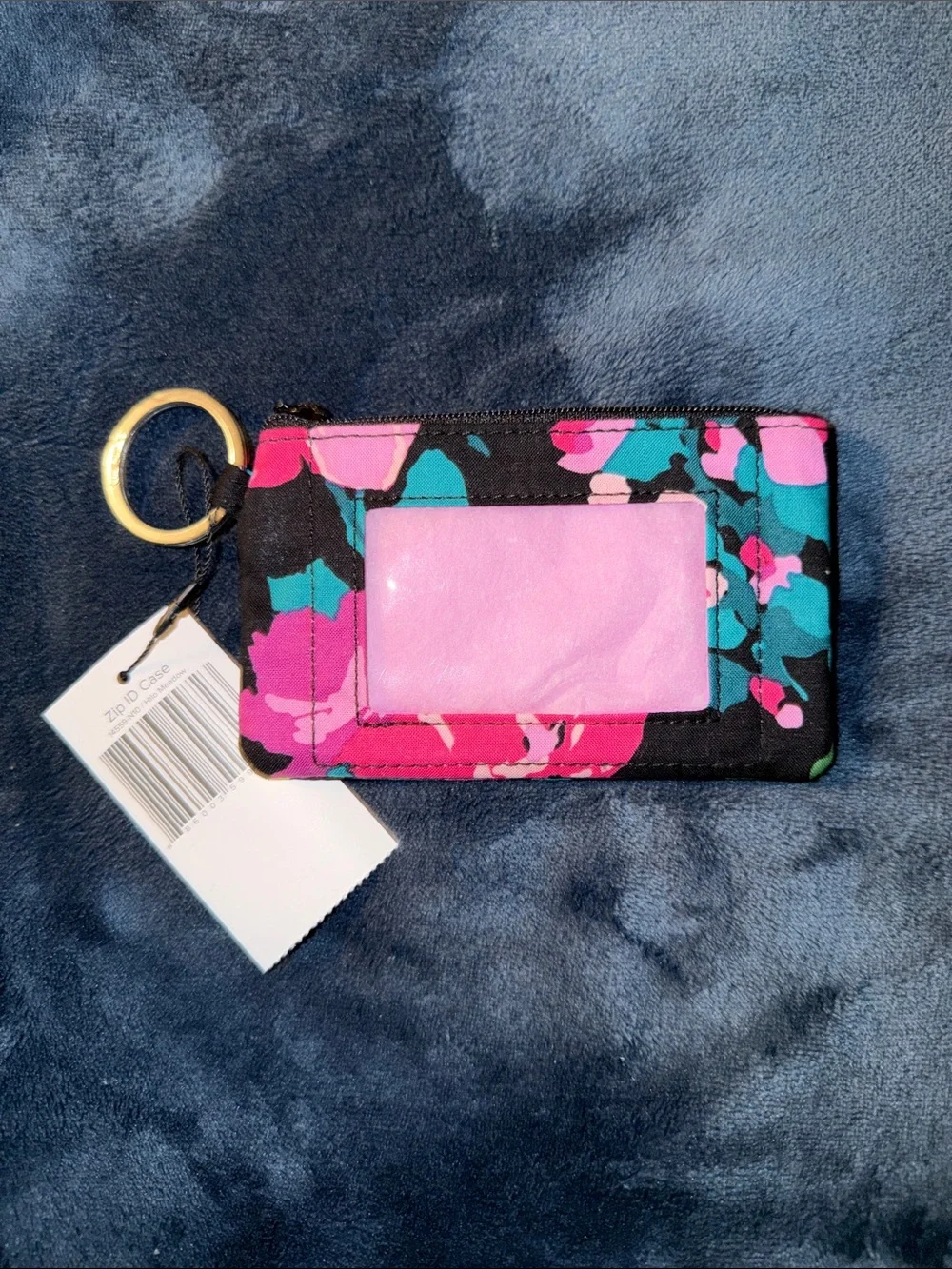 Vera Bradley Floral Zip ID Case - Black with Neon Floral